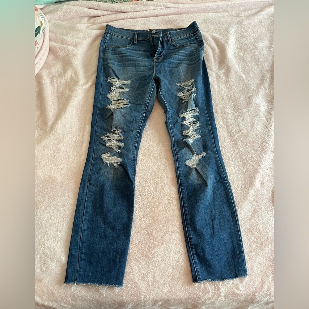 PacSun Light Wash Ripped Jeggings Full Length Cut Off High Waisted Rise Jeans